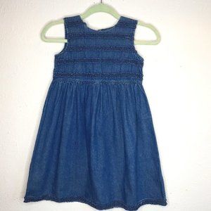 Just Friends, NWOT, girl's 6X, 100% cotton jumper with ruffles in denim blue.